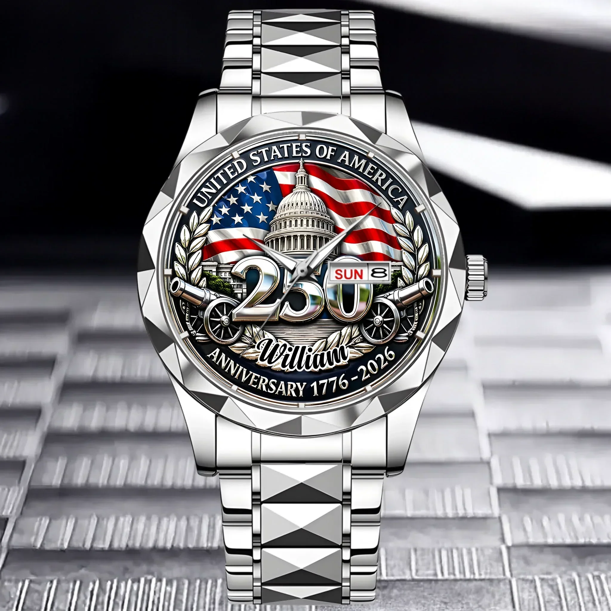 Personalized Men's Wrist Watch USA 250th Anniversary Gift for Patriots