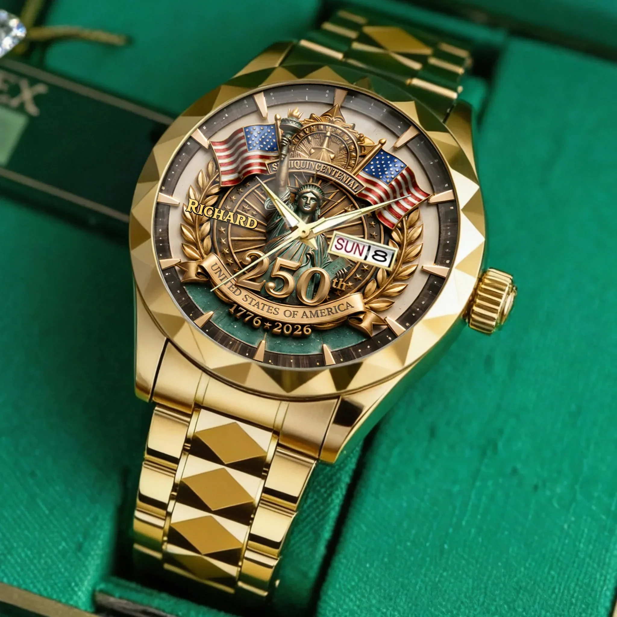 Personalized Men's Wrist Watch USA 250th Anniversary Gift for Him