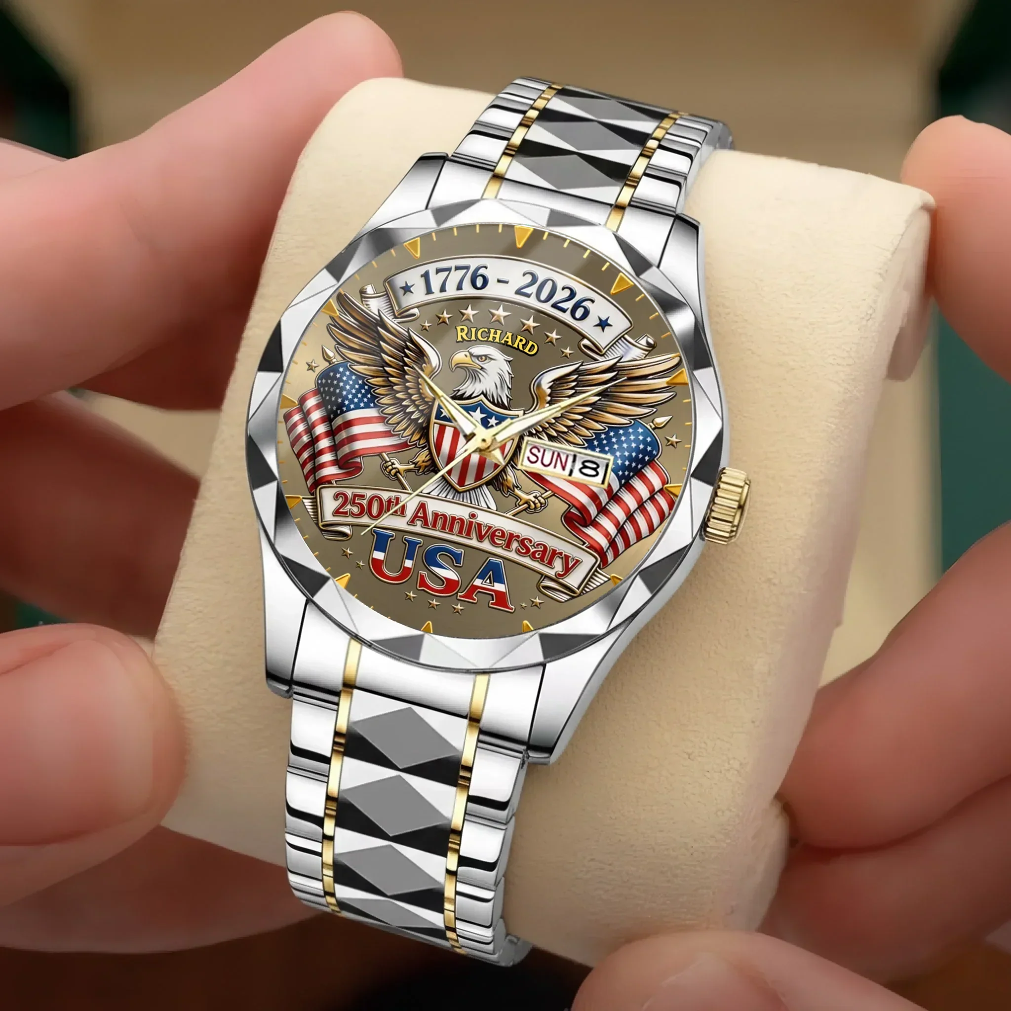 Personalized 250th Anniversary Eagle Men's Wrist Watch Gift for Patriots