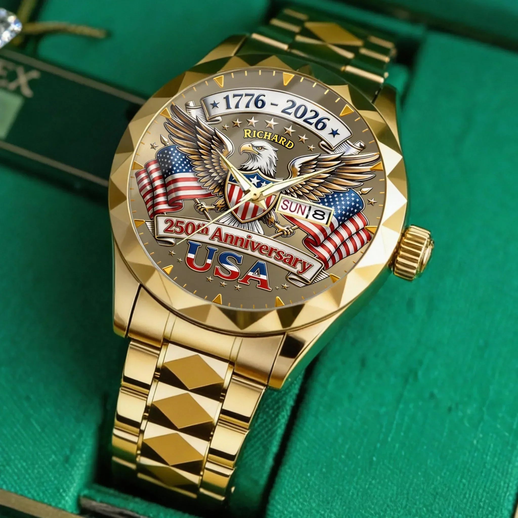 Personalized 250th Anniversary Eagle Men's Wrist Watch Gift for Patriots