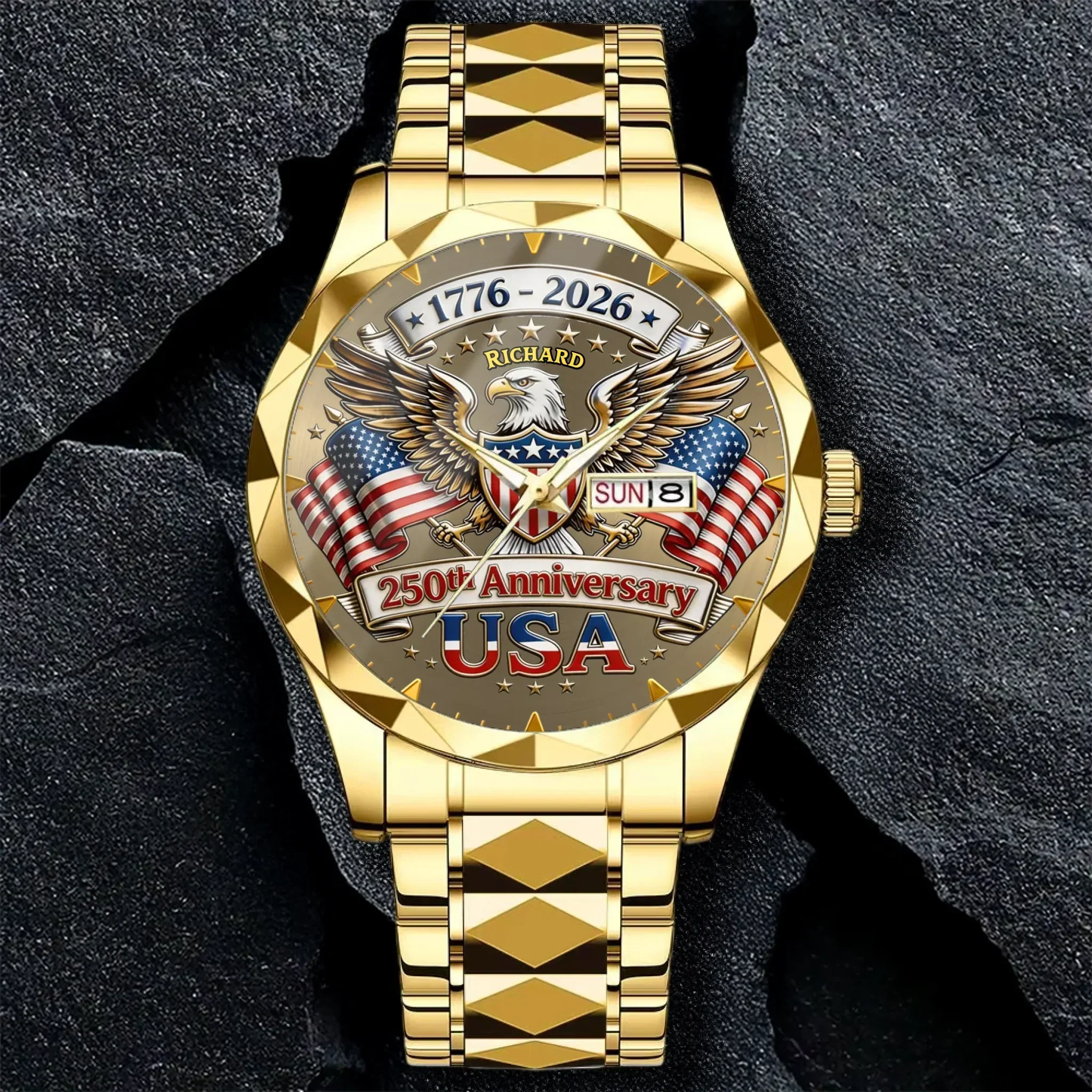 Personalized 250th Anniversary Eagle Men's Wrist Watch Gift for Patriots