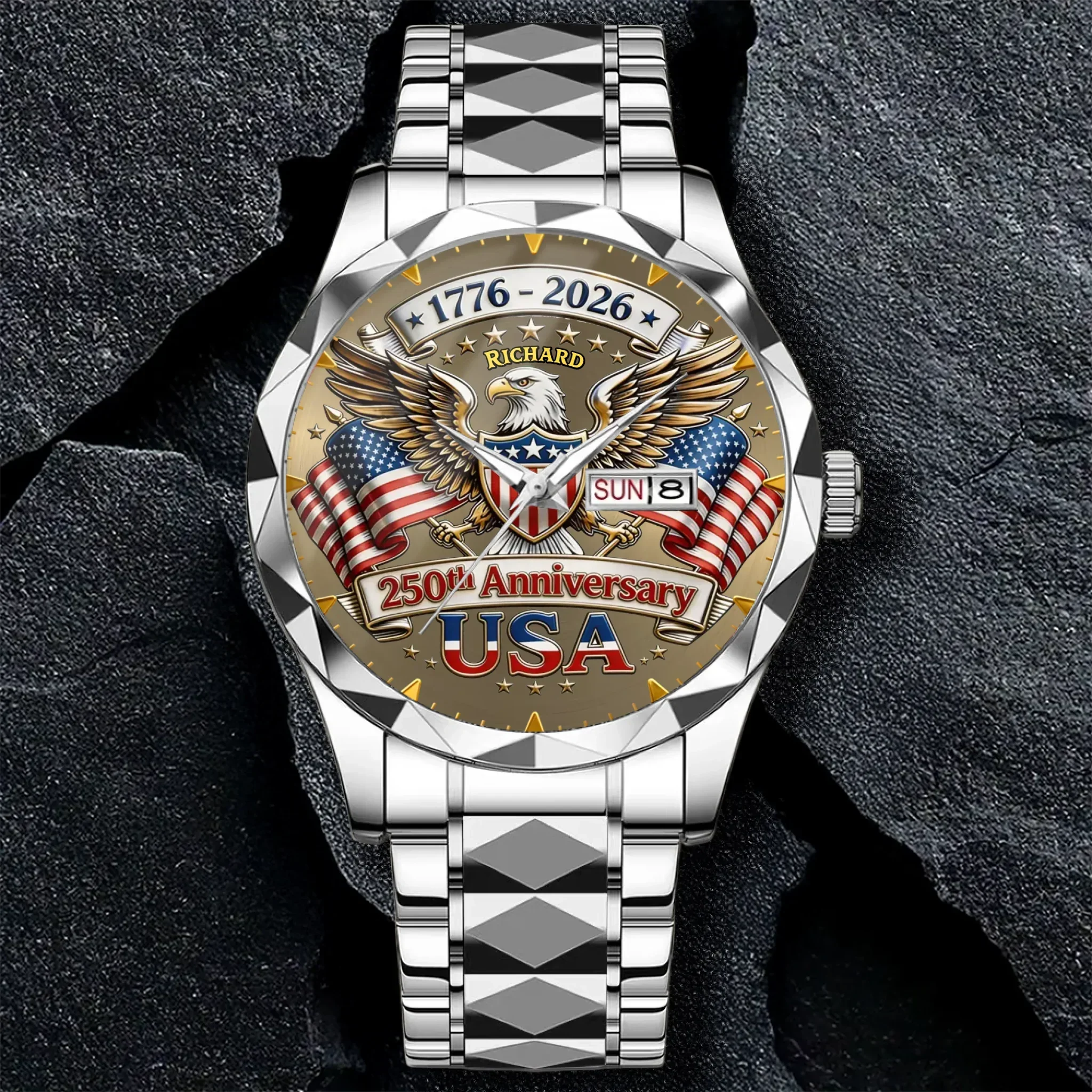 Personalized 250th Anniversary Eagle Men's Wrist Watch Gift for Patriots