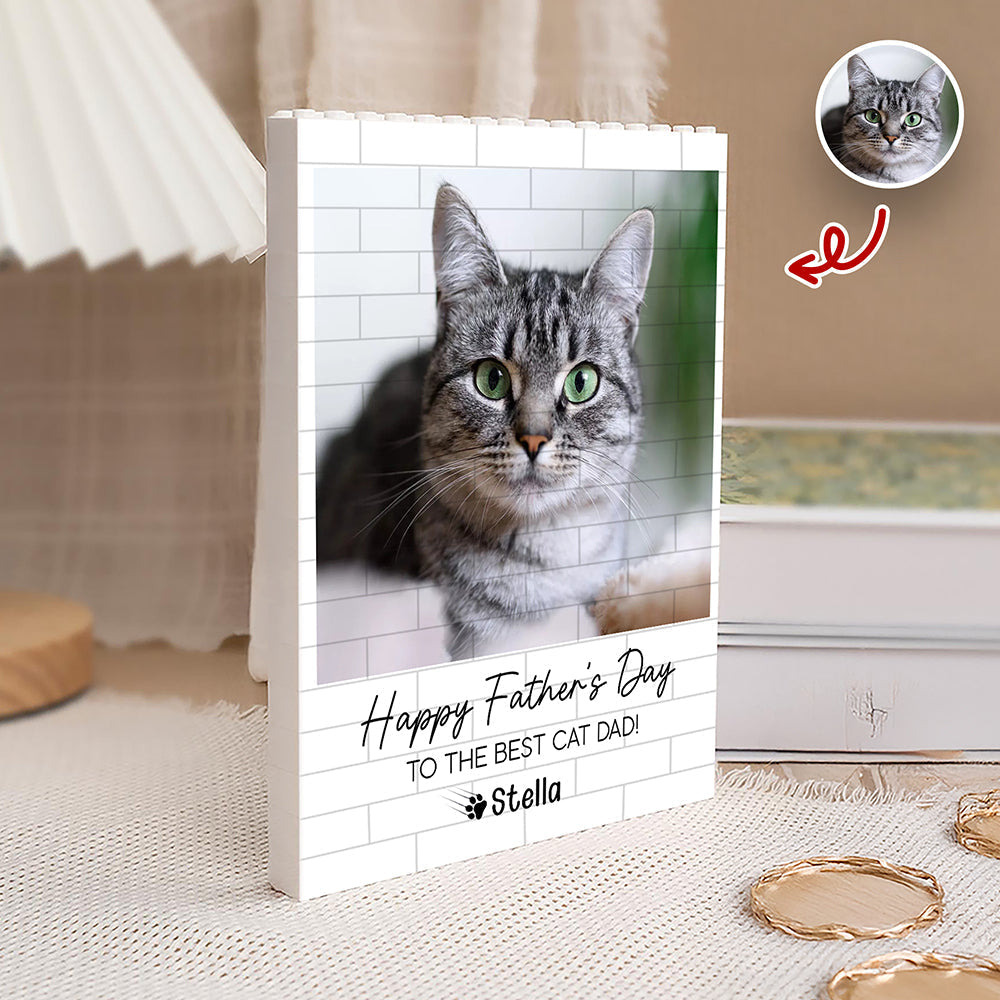 Personalized Building Blocks Photo Gift for Cat Dad Father's Day