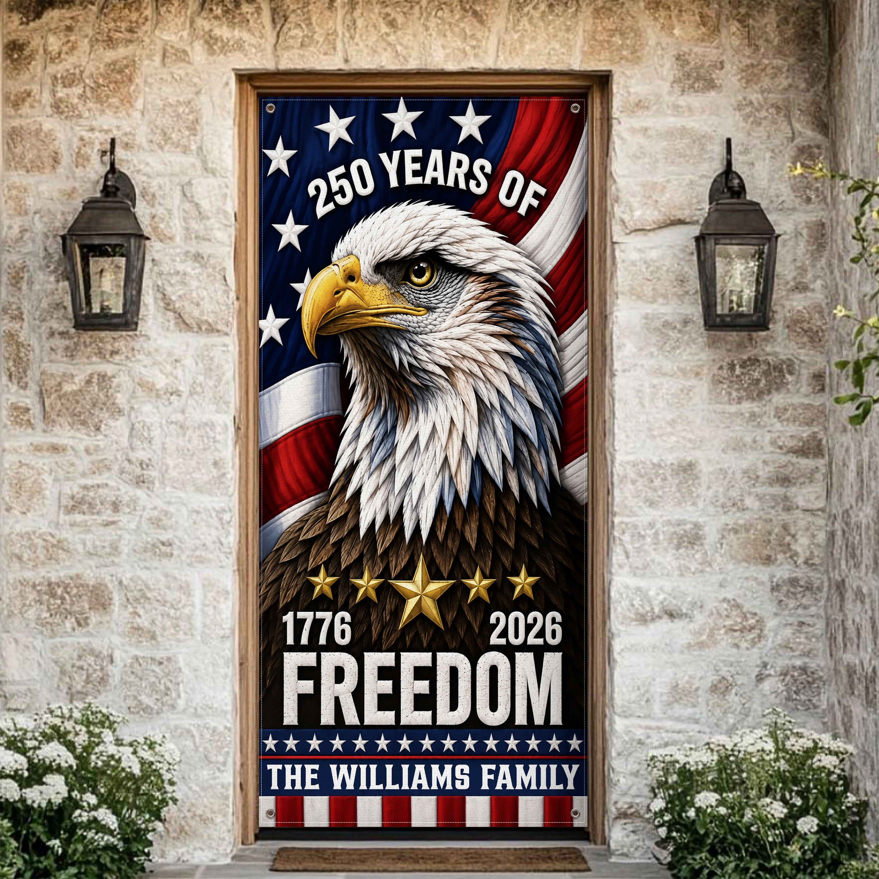 Personalized 250 Years Freedom Eagle Door Cover Gift