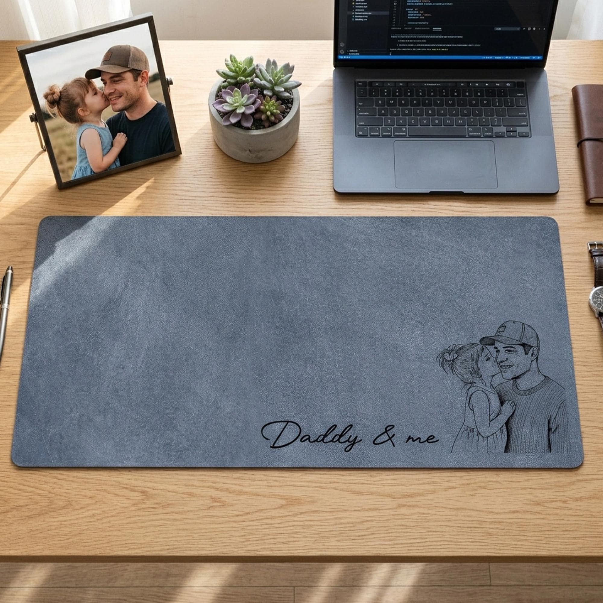 Personalized Desk Mat Custom Photo Sketch Gift for Dad