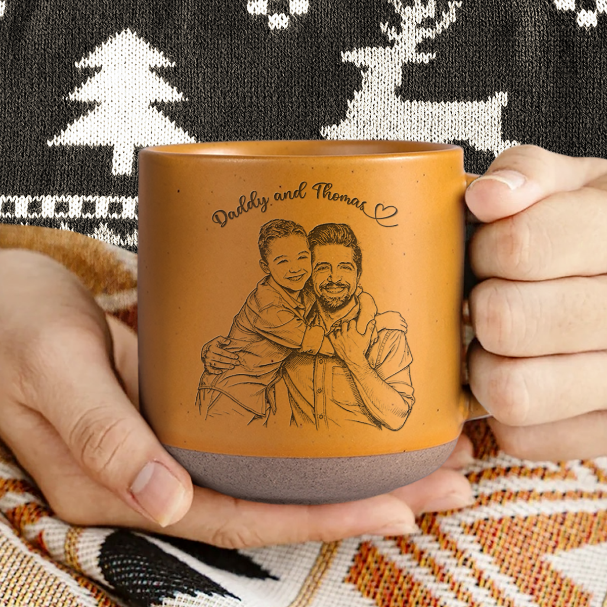 Personalized Engraved Pottery Mug Custom Photo Gift for Dad