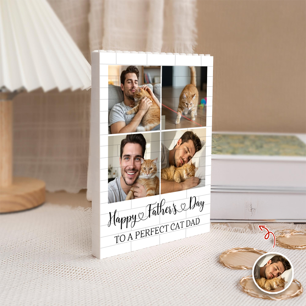 Personalized Building Block Photo Gift for Cat Dad Father's Day