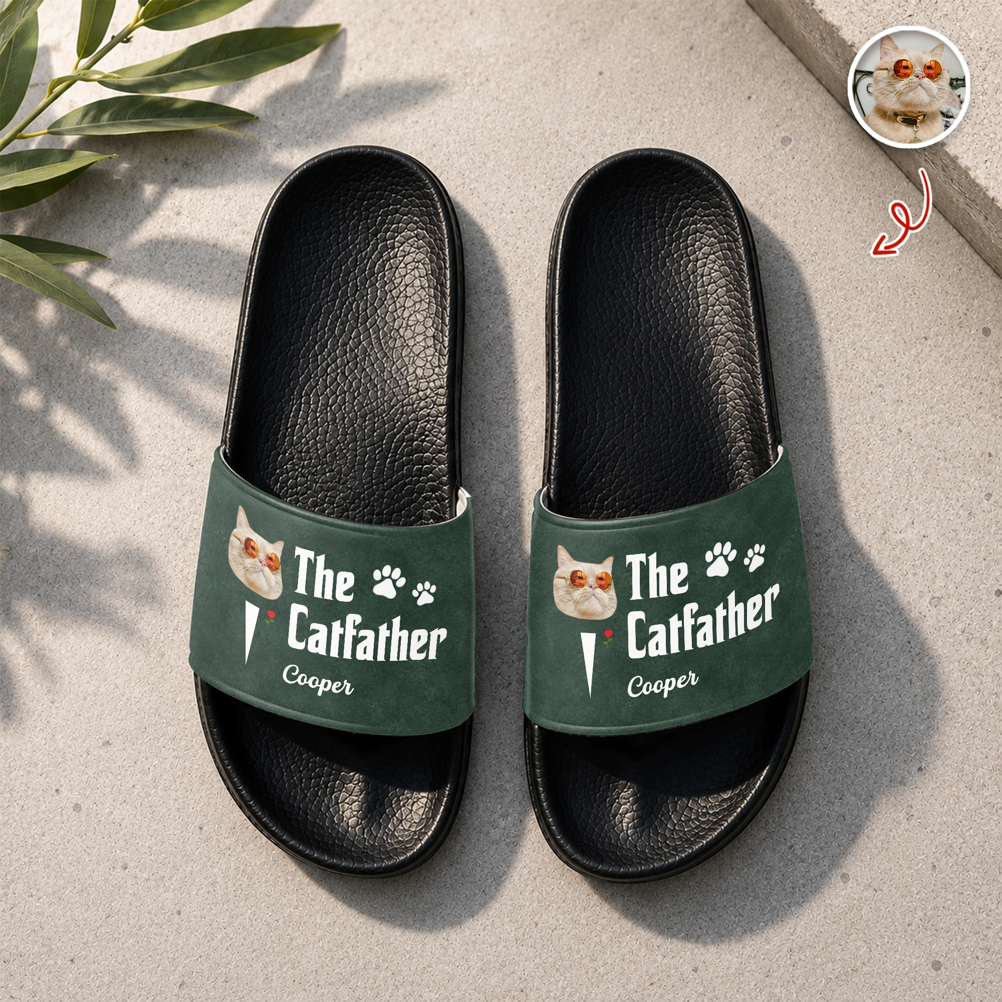 Custom Photo Slide Sandals Funny Gift for Cat Dad
