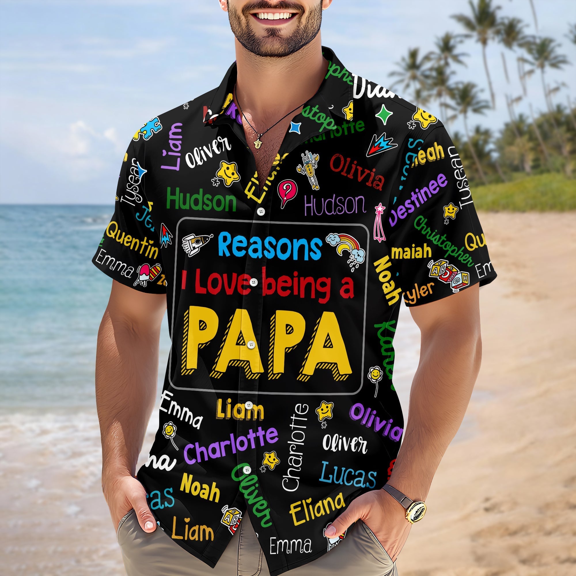 Personalized Hawaiian Shirt Custom Kids Names Gift for Dad