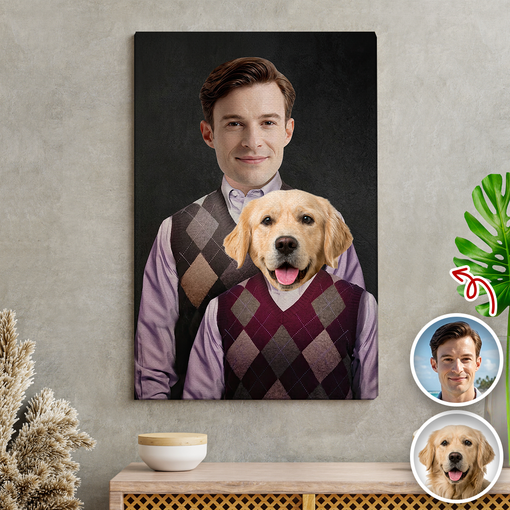 Personalized Dog and Owner Canvas Portrait Custom Photo Gift