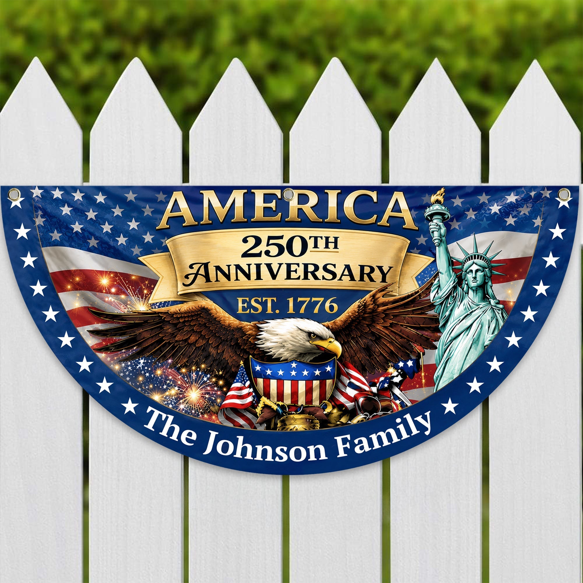 Personalized Family Name USA Eagle Fan Flag Custom Gift