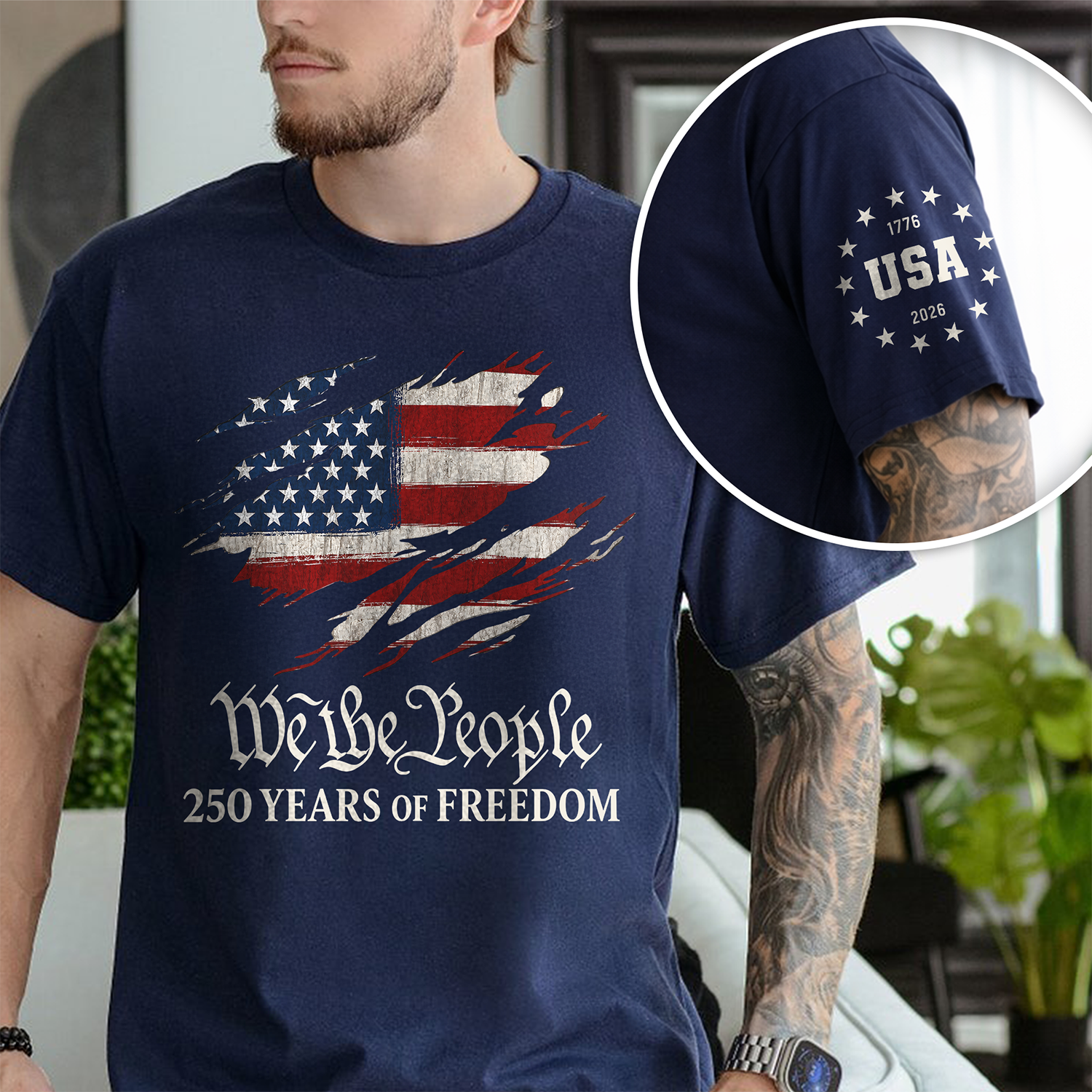 Patriotic Short Sleeve Tee Shirt 250 Years Freedom Gift