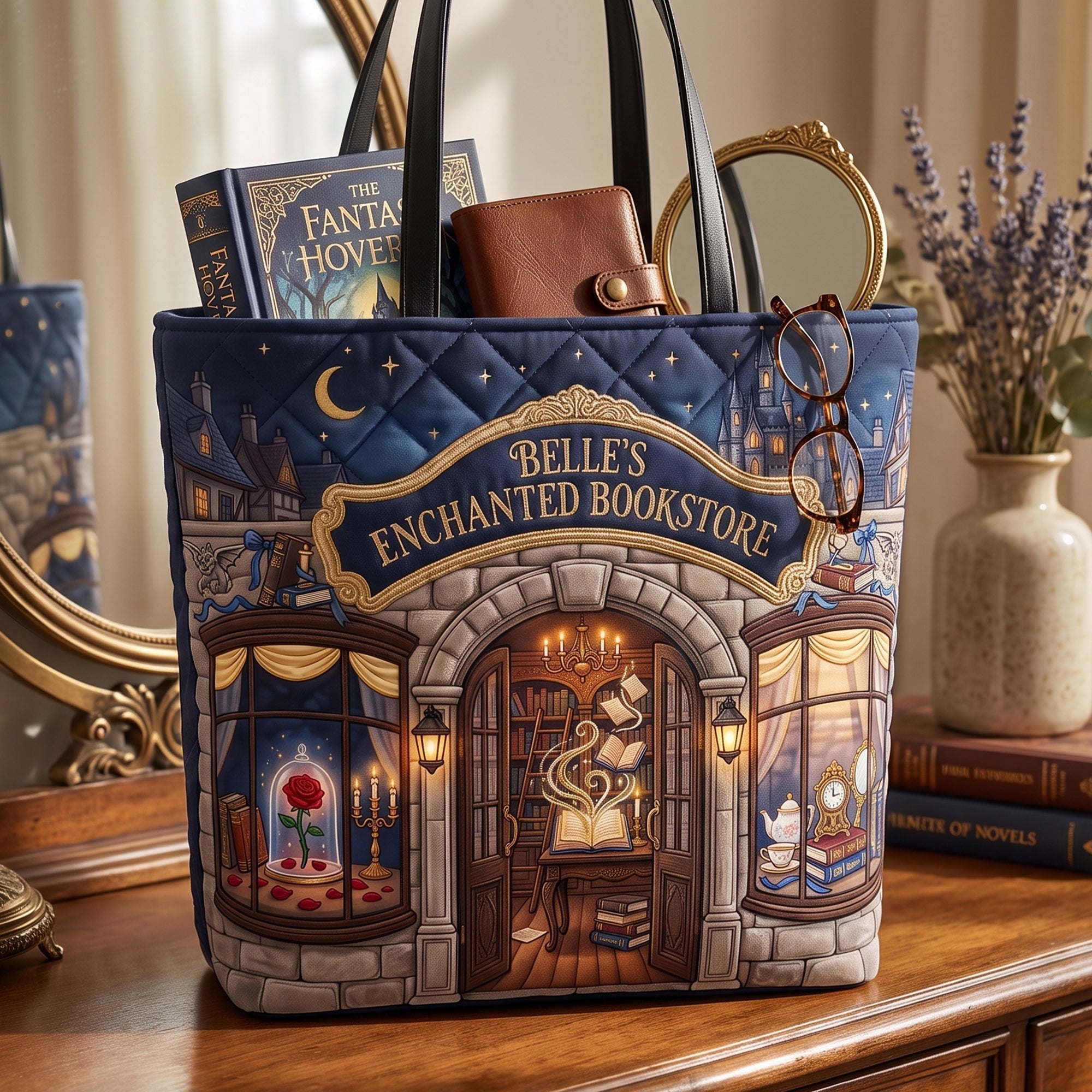 Personalized Quilted Tote Bag Bookstore Design Gift for Book Lovers