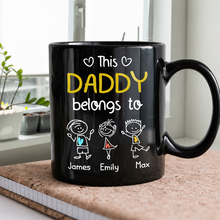 Load image into Gallery viewer, Personalized Black Mug This Papa Belongs To Us Gift for Dad
