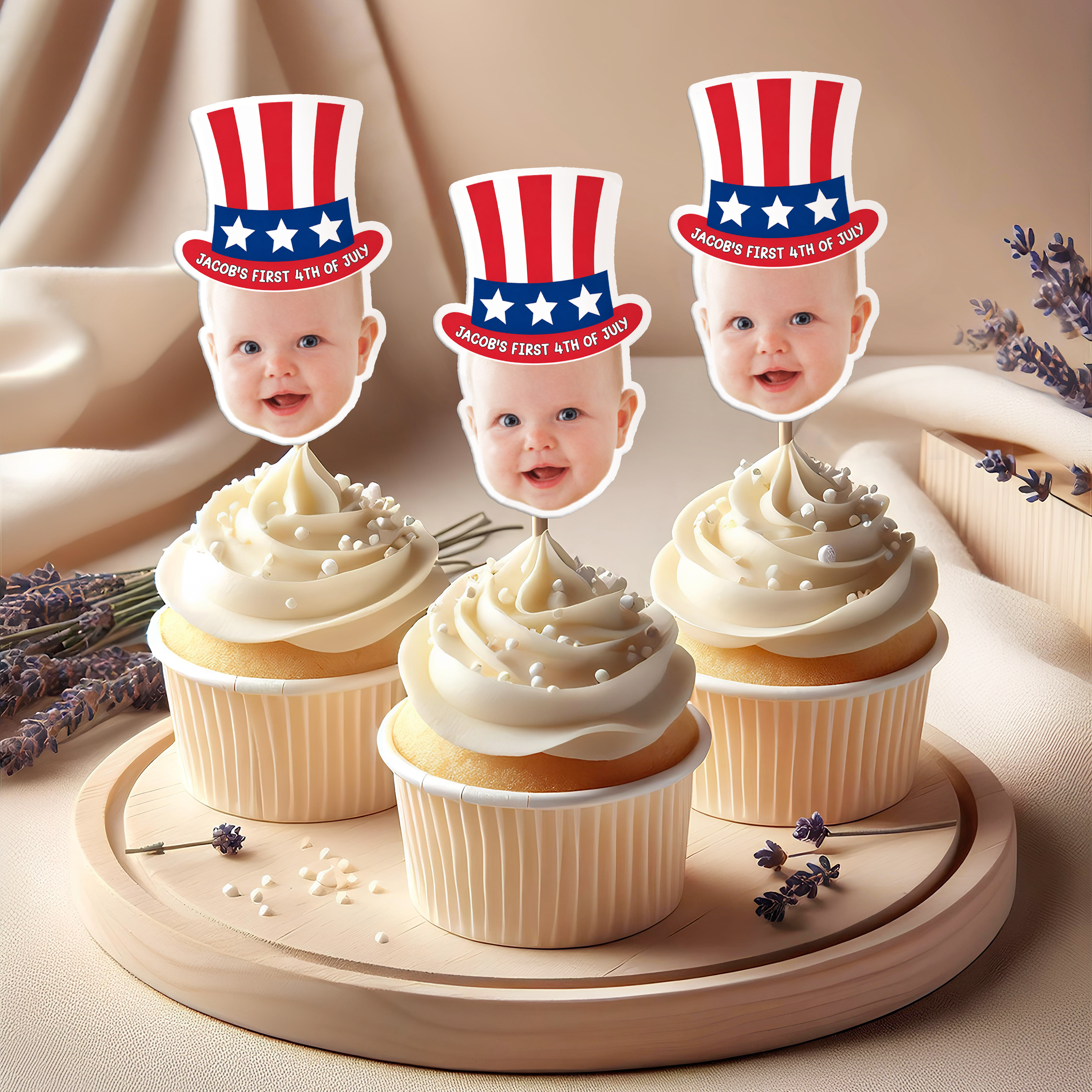 Personalized 4th of July Cupcake Topper Custom Photo Decoration