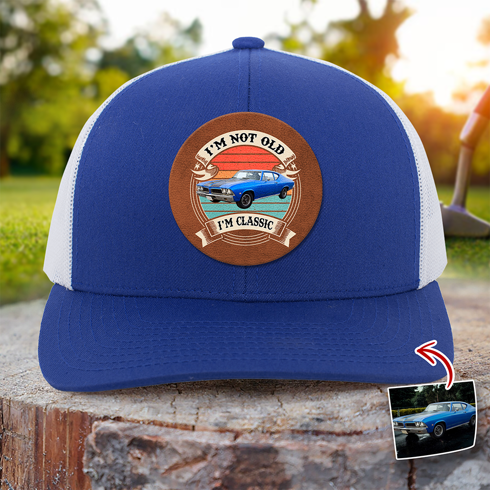 Personalized Car Photo Leather Patch Hat Custom Dad Gift