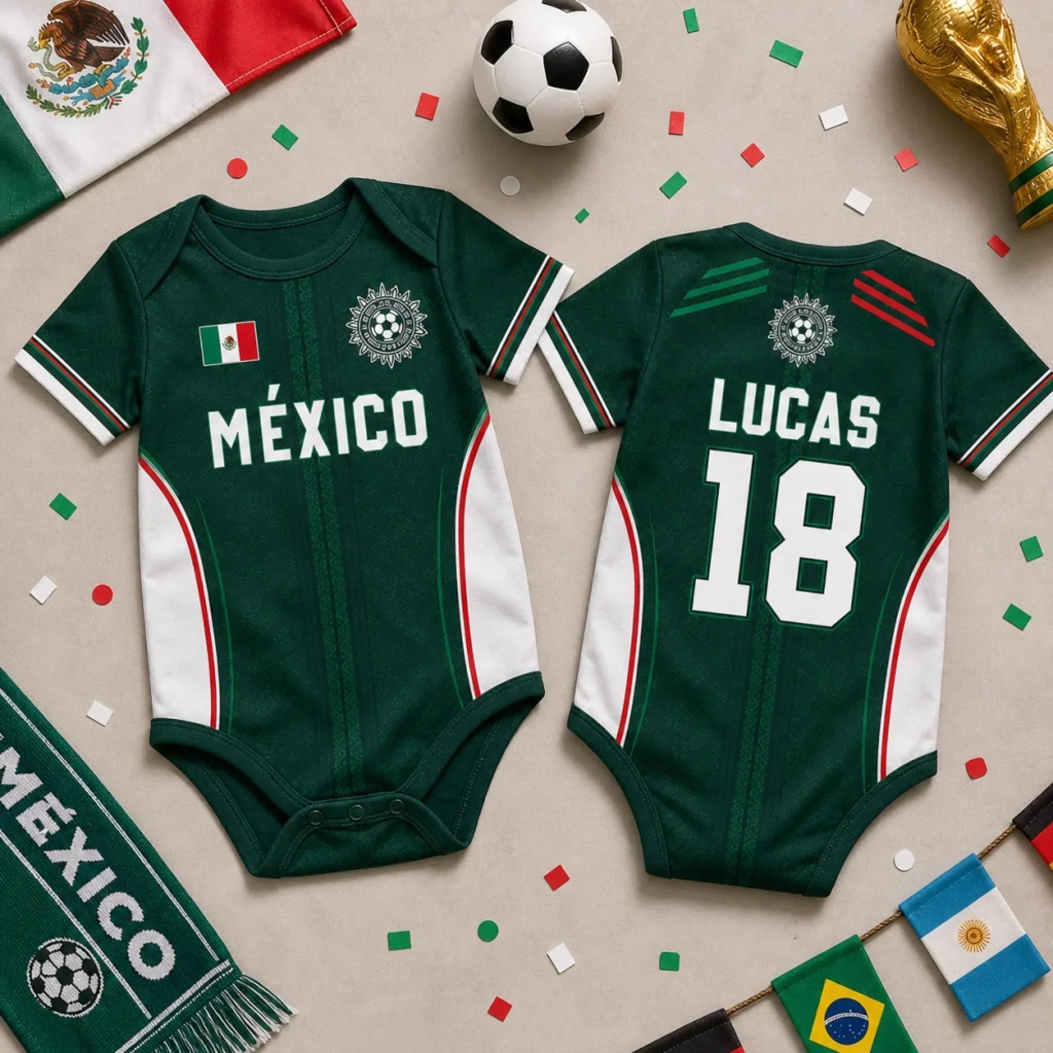 Personalized Mexico Football Baby Jersey Bodysuit Gift for New Parents