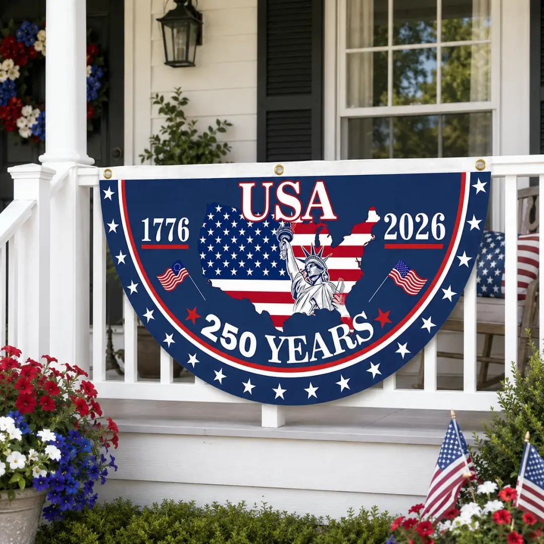 Personalized Non-Pleated Fan Flag Custom Family Name Gift for 4th of July