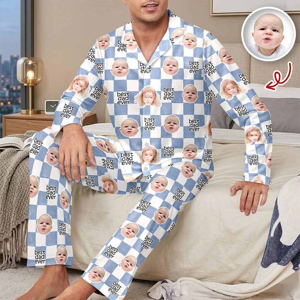 Personalized Baby Face Retro Pajamas Gift for Dad/Mom