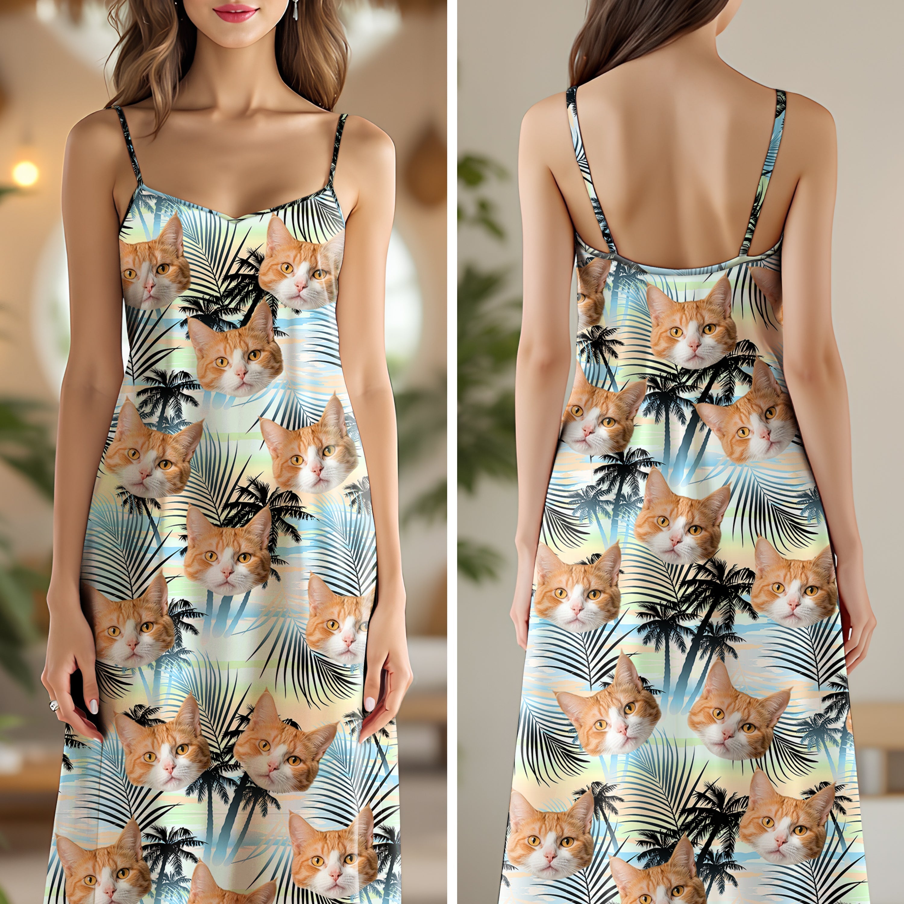 Custom Cat Photo Cami Maxi Dress Personalized Gift for Cat Mom