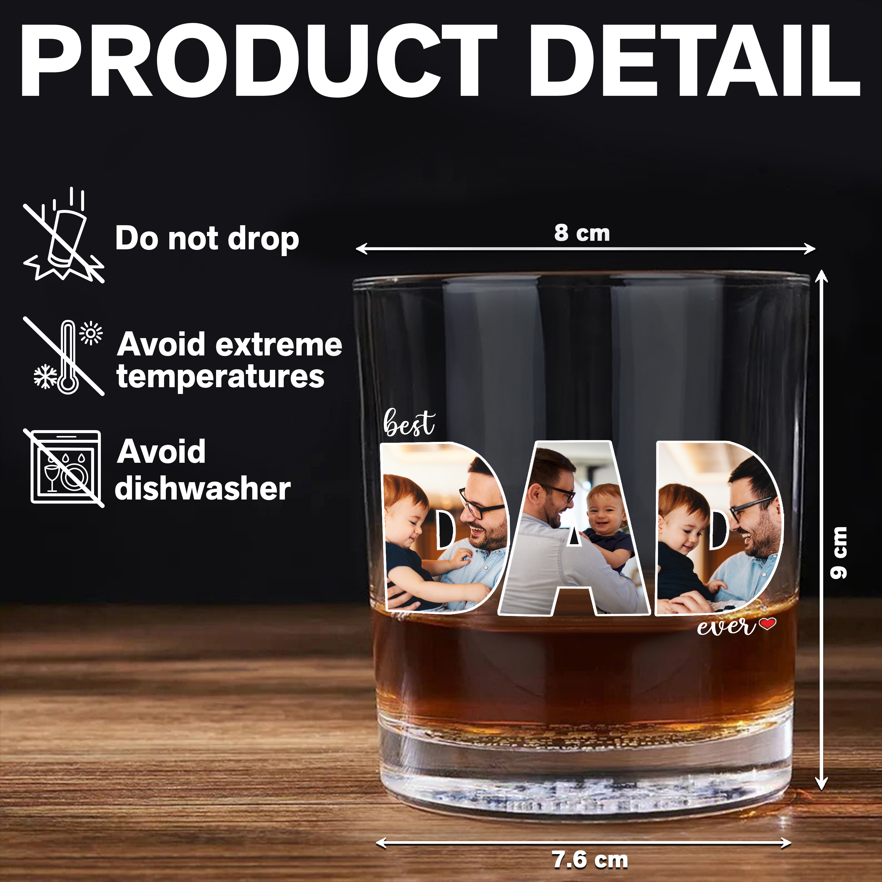 Personalized Whiskey Glass Custom Photo Gift for Dad