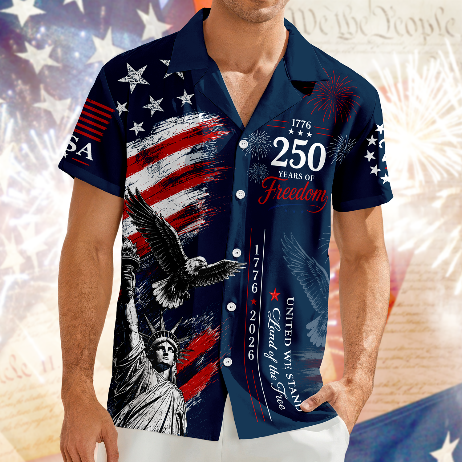 Personalized 4th of July Hawaiian Shirt Custom Name USA Flag Gift