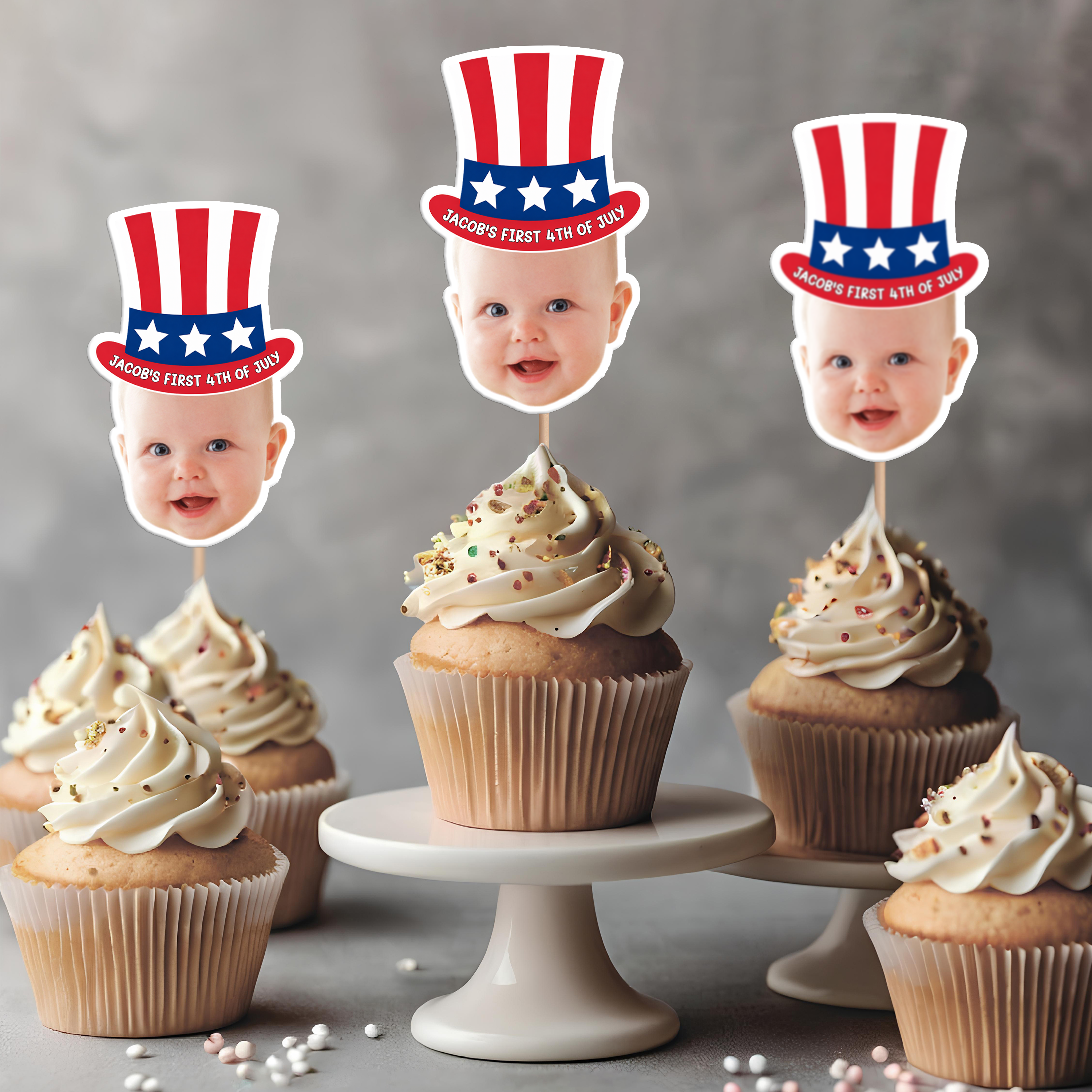 Personalized 4th of July Cupcake Topper Custom Photo Decoration