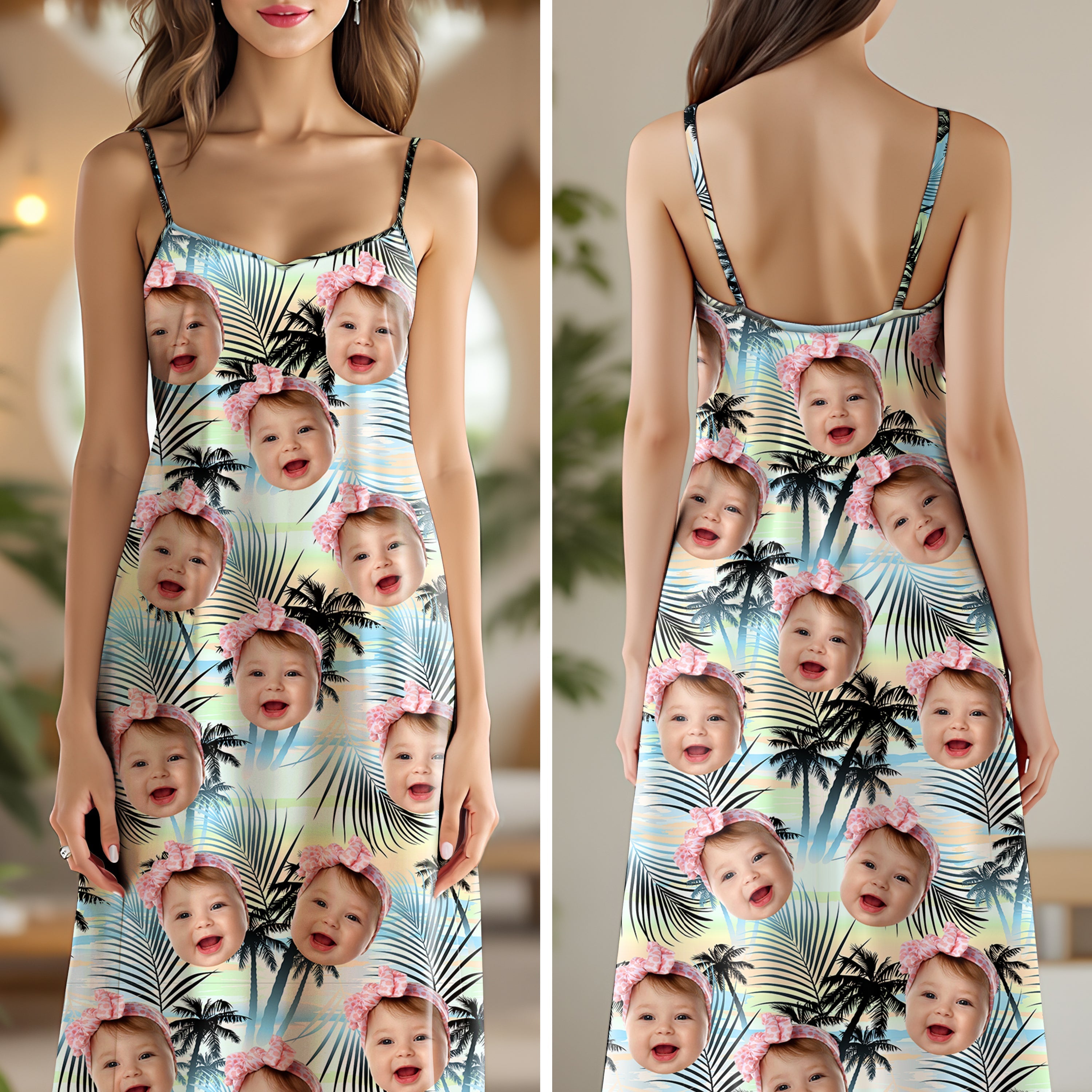Personalized Tropical Summer Maxi Dress Custom Photo Gift for Mom