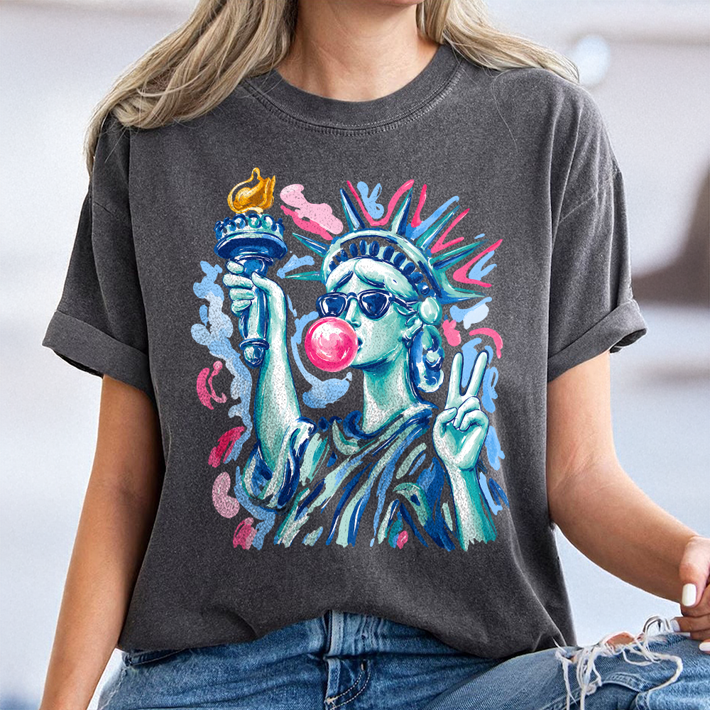 Personalized 4th of July Comfort Shirt with Statue of Liberty