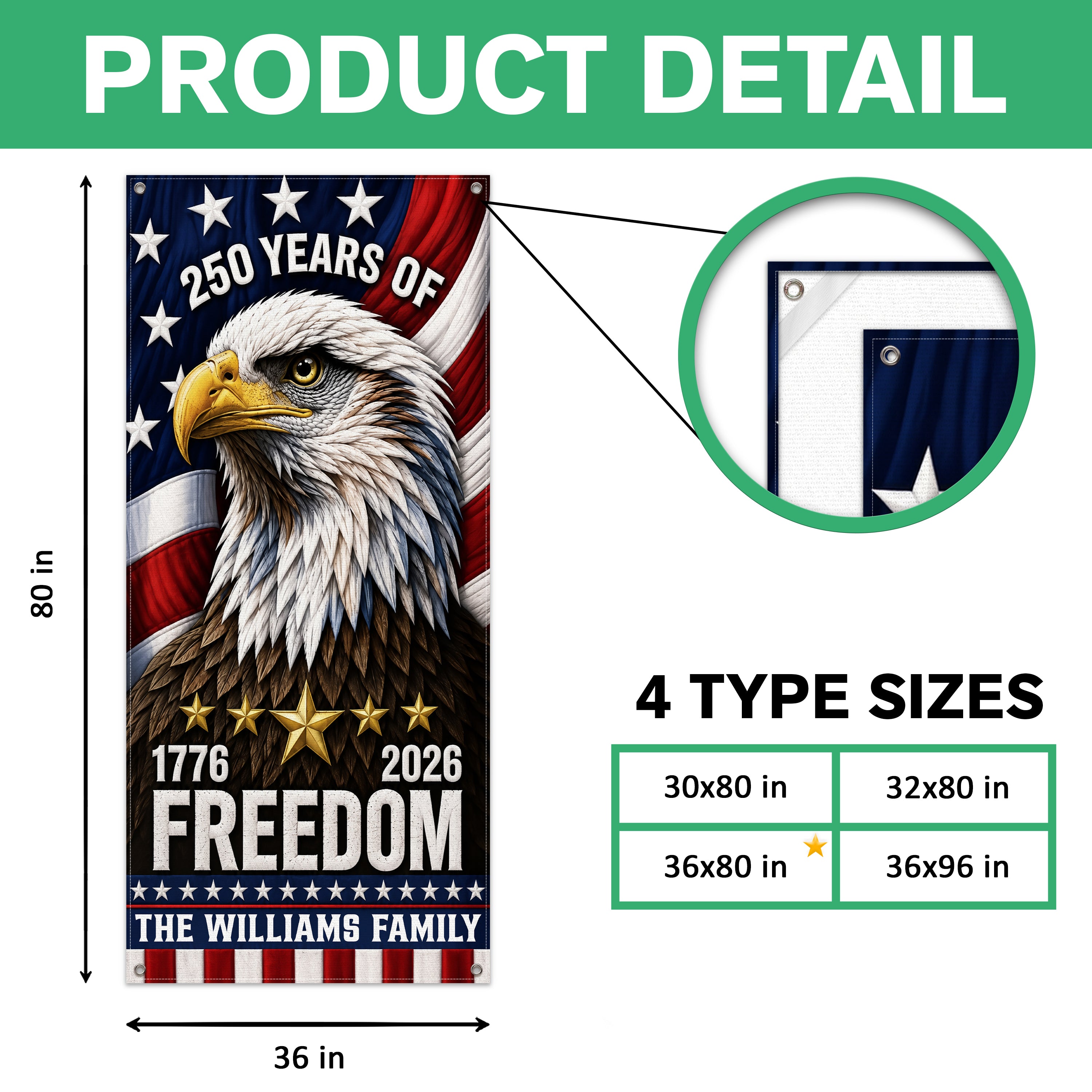 Personalized 250 Years Freedom Eagle Door Cover Gift