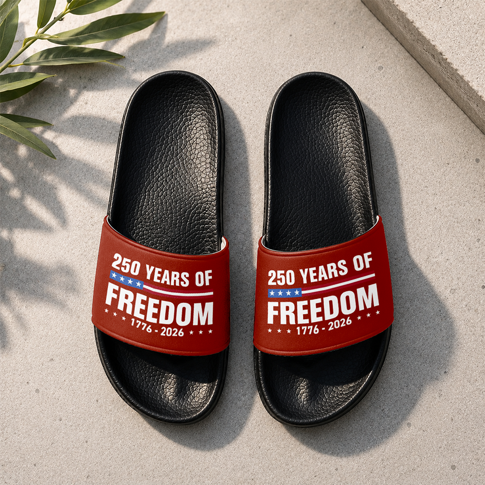Personalized 250 Years of Freedom Slide Sandals Gift for Dad