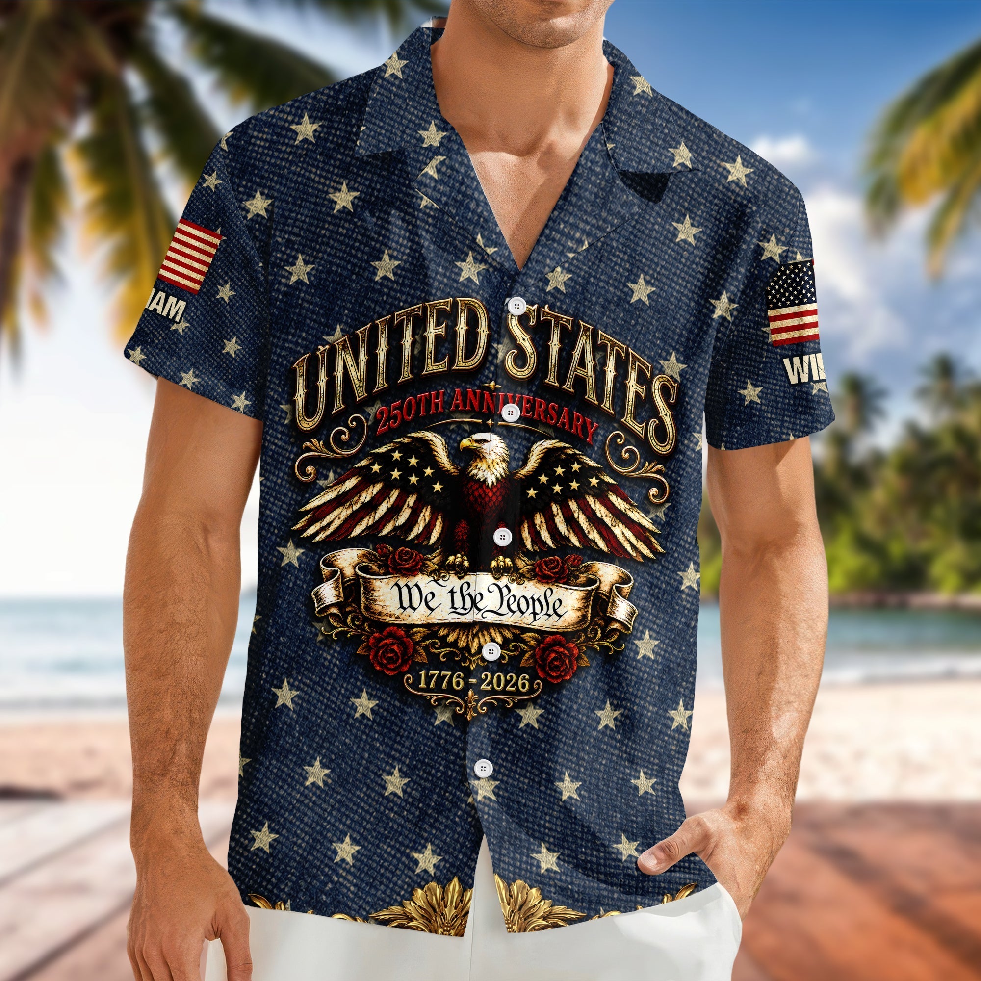 Custom Name Hawaiian Shirt Patriotic Eagle USA 250th Gift
