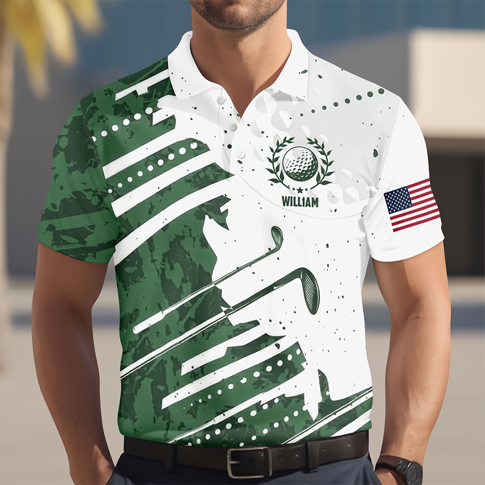 Personalized Golf Pattern Polo Shirt Custom Name Gift for Dad