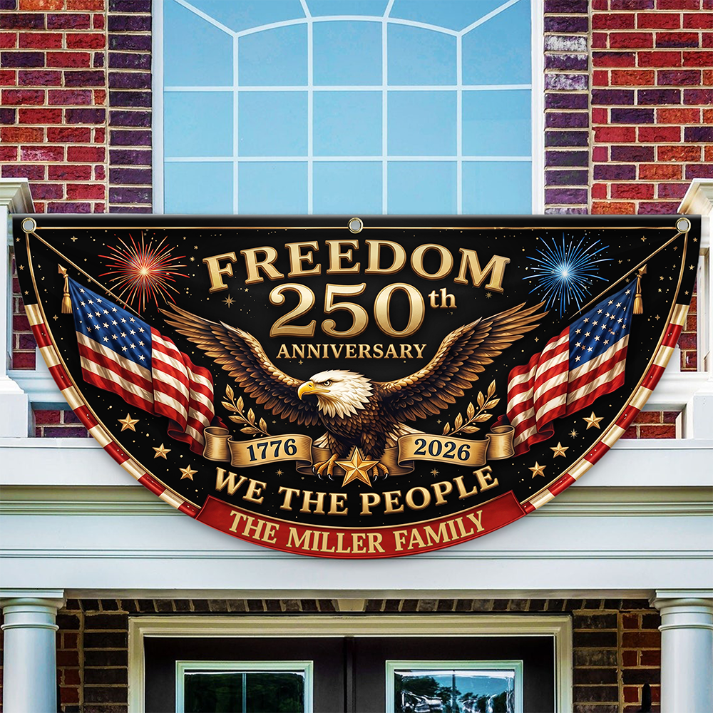 Personalized 250th Anniversary Fan Flag Custom Family Name Patriotic Decor