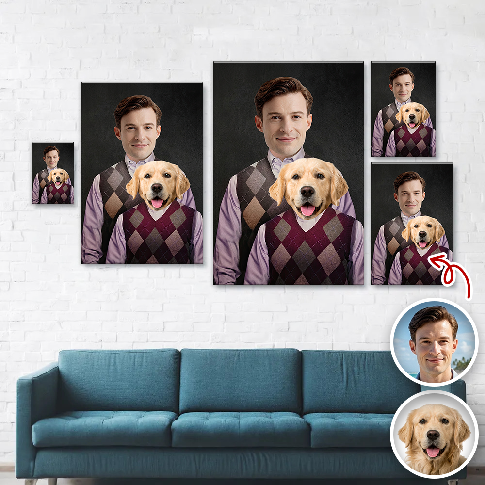 Personalized Dog and Owner Canvas Portrait Custom Photo Gift