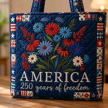 Load image into Gallery viewer, Personalized Patriotic Quilted Tote Bag 250 Years Freedom Gift for Her

