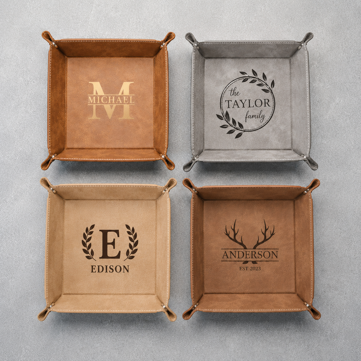 Personalized Leather Valet Tray Custom Name Gift for Dad