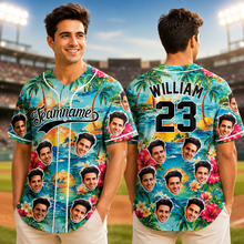 Load image into Gallery viewer, Personalized Tropical Floral Baseball Jersey Custom Photo Gift for Dad
