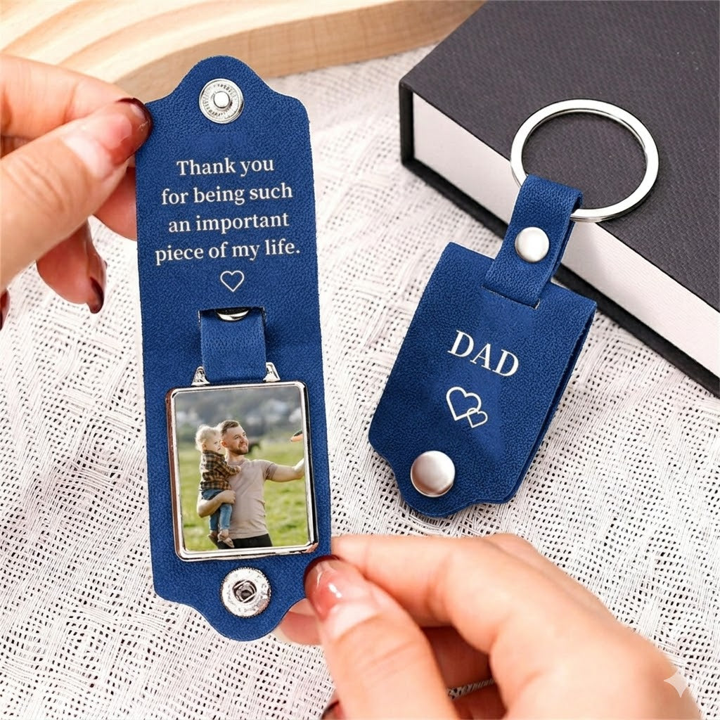 Personalized Photo Keychain I Love You Daddy Leather Gift