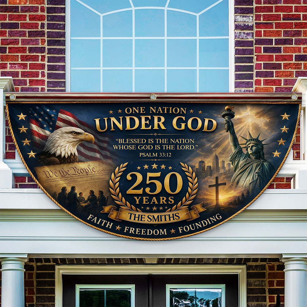 Personalized One Nation Under God Non-Pleated Fan Flag Gift for Family Independence Day