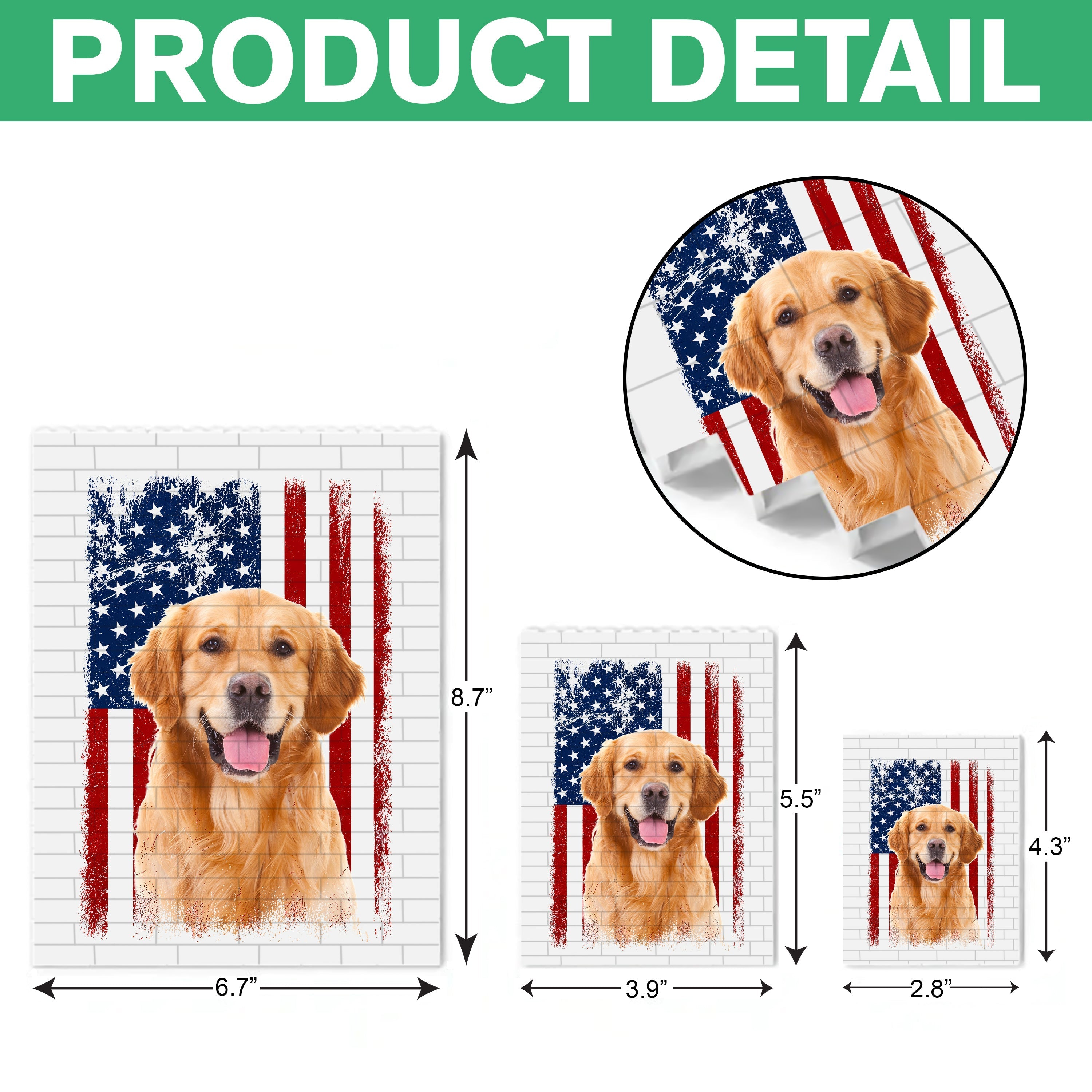 Custom Dog Photo Building Blocks USA Flag Gift for Dog Dad