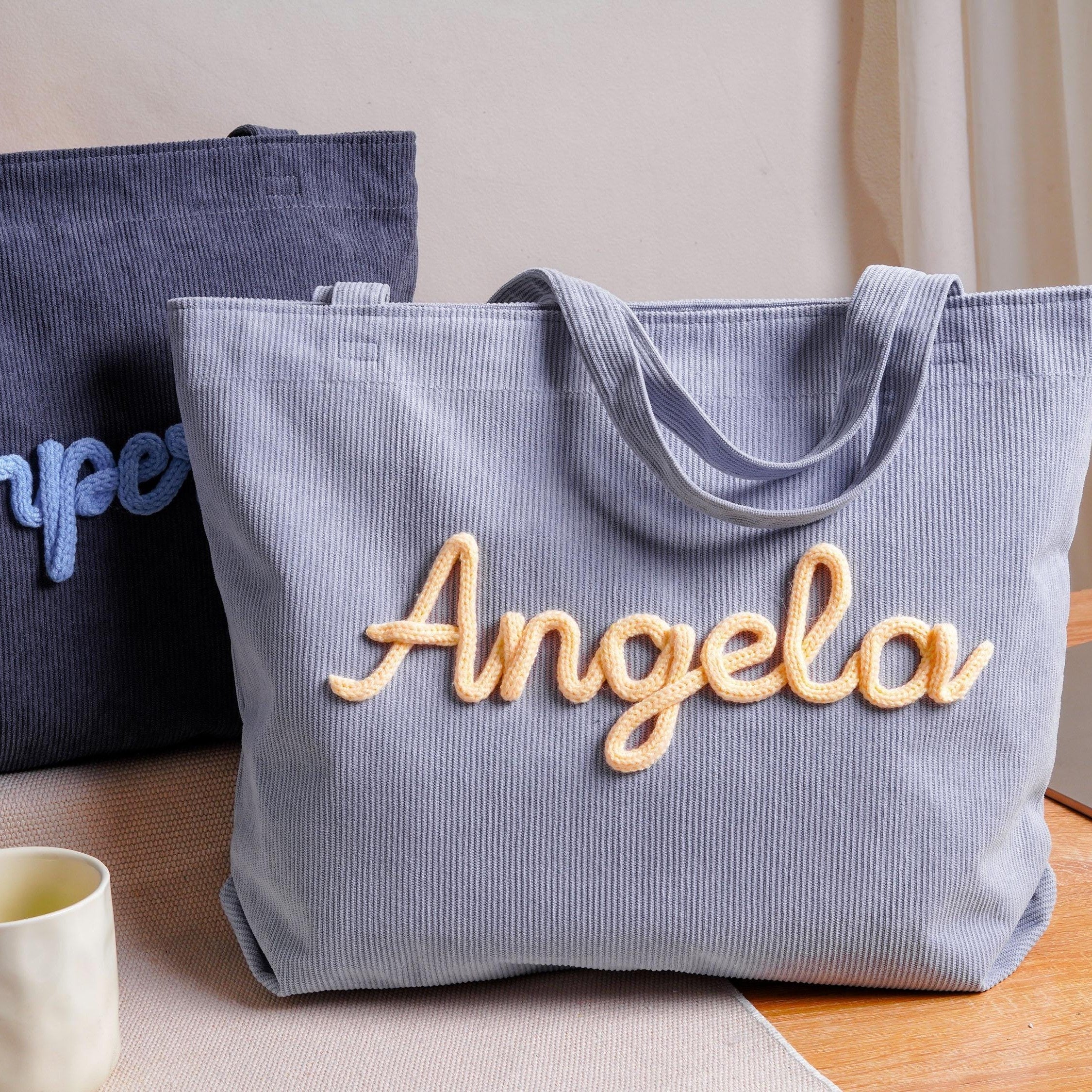 Personalized Corduroy Yarn Tote Bag Teacher Gift Custom Name