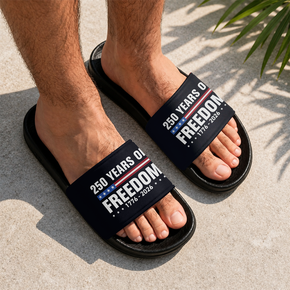 Personalized 250 Years of Freedom Slide Sandals Gift for Dad