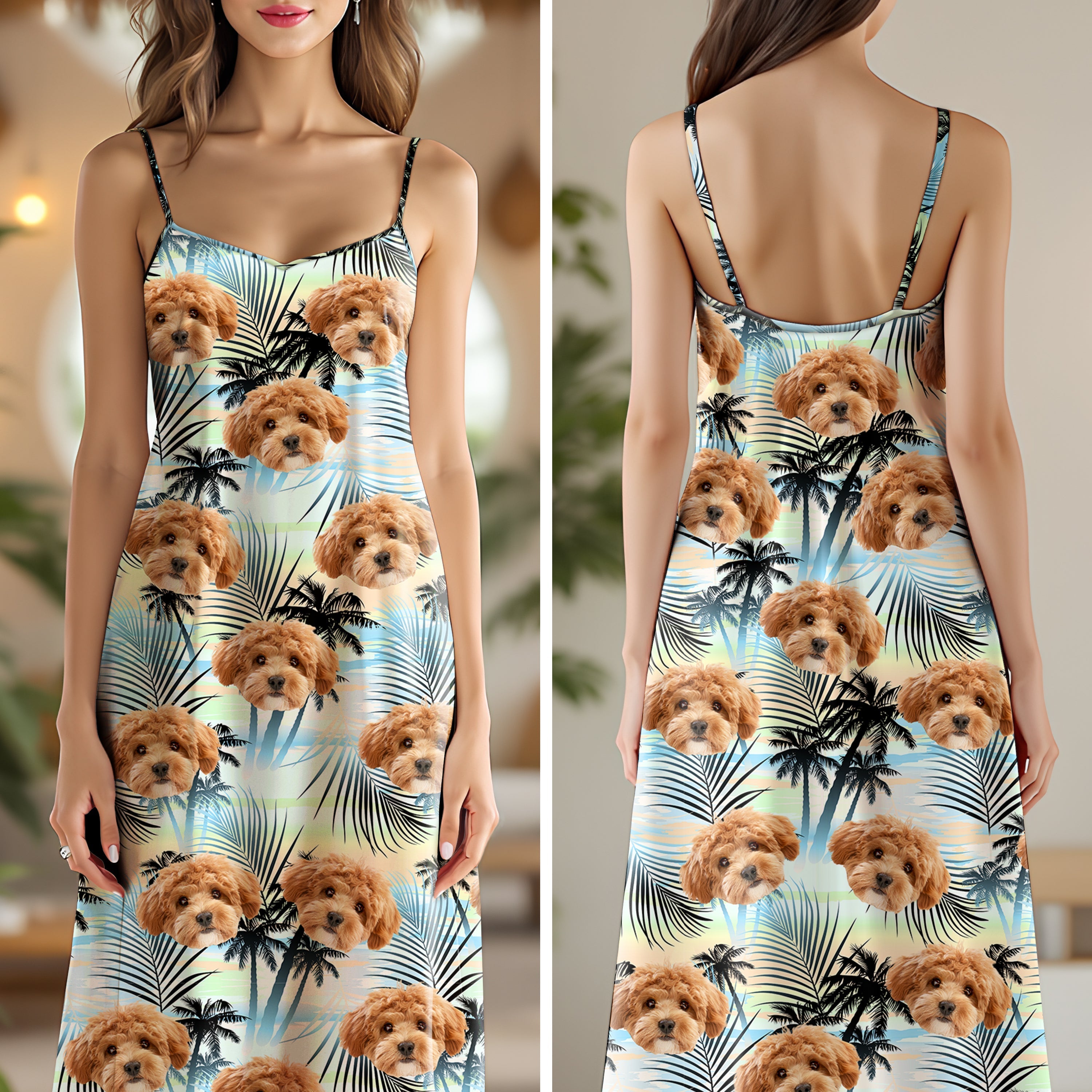 Personalized Dog Photo Maxi Dress Custom Summer Gift for Mom