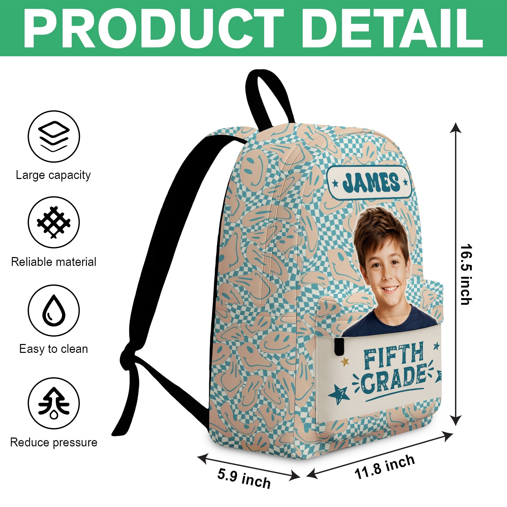 Personalized Kids Retro Backpack with Photo & Name Gift