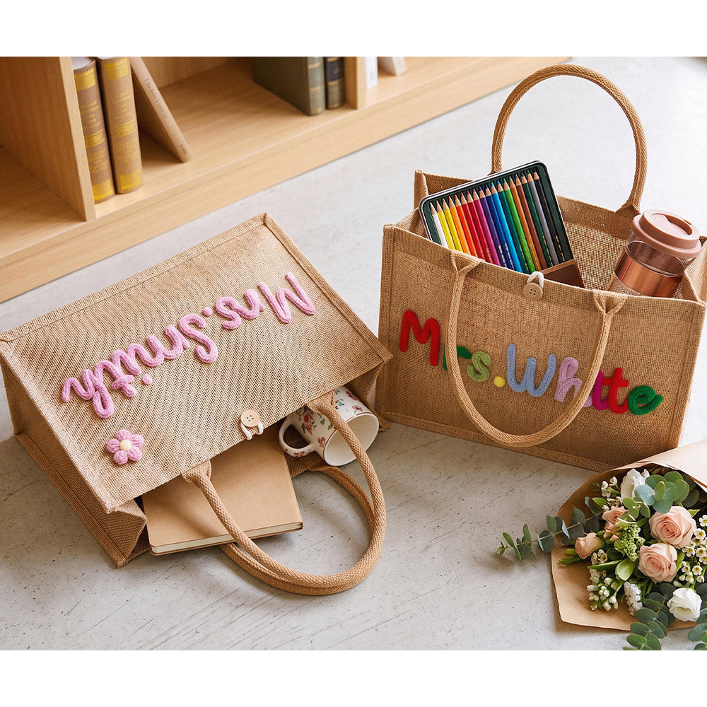Personalized Crochet Tote Bag Custom Name Teacher Gift