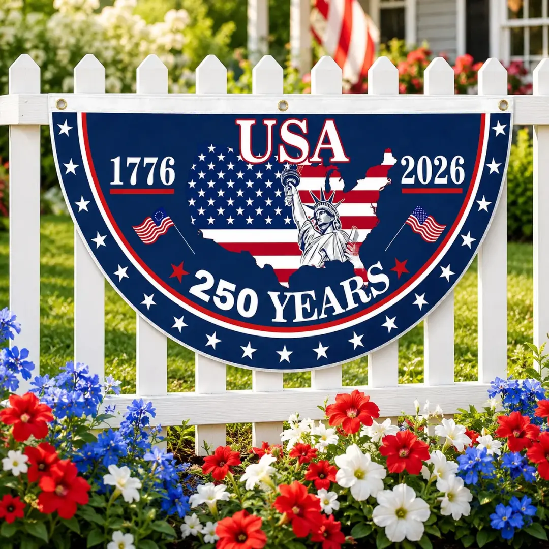 Personalized Non-Pleated Fan Flag Custom Family Name Gift for 4th of July