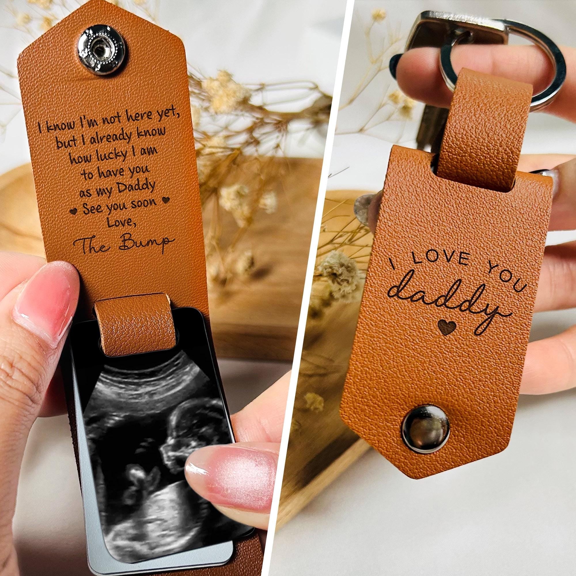Personalized Baby Ultrasound Photo Leather Keychain Gift for New Dad