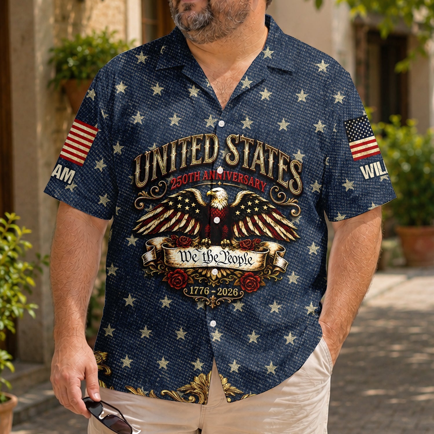 Custom Name Hawaiian Shirt Patriotic Eagle USA 250th Gift
