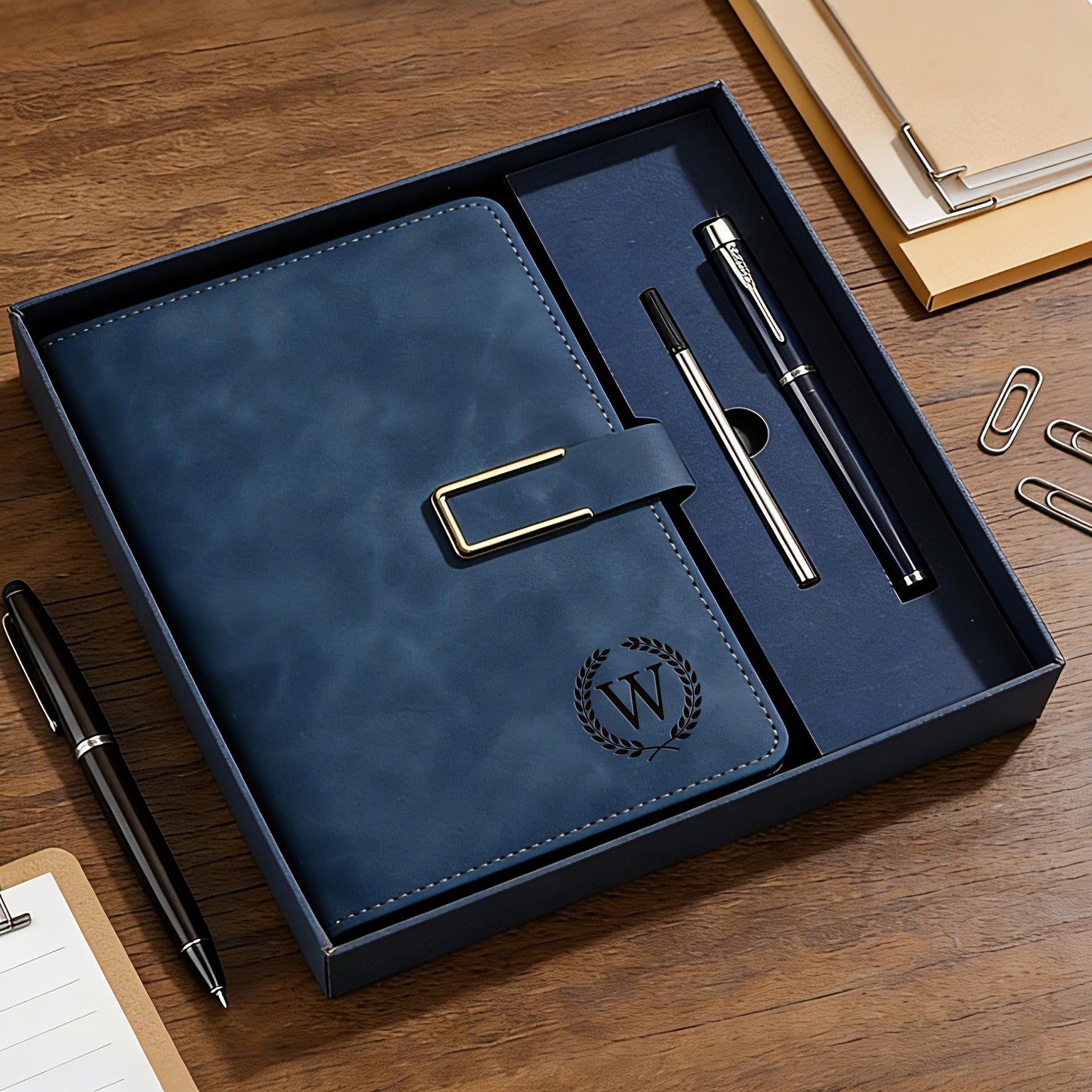 Personalized Engraved Leather Notebook Set with Pen Gift for Dad
